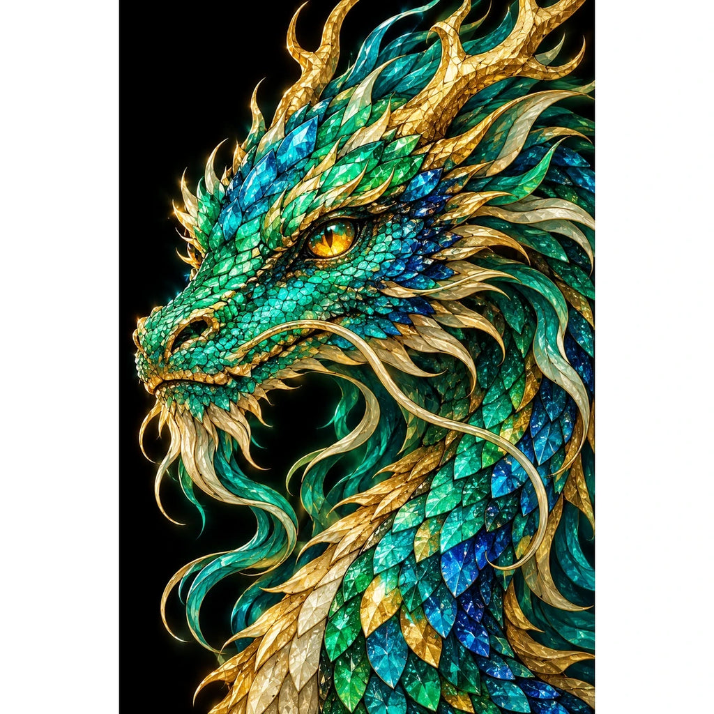 Jade Tempest Mosaic Dragon original artwork on white background