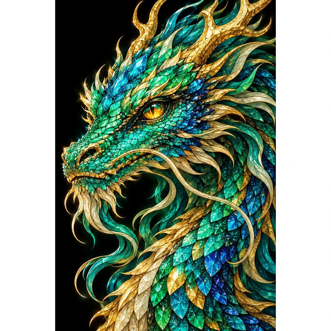 Jade Tempest Mosaic Dragon original artwork on white background