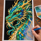 Jade Tempest Mosaic Dragon diamond painting process with pen and tray