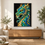 Jade Tempest Mosaic Dragon finished diamond painting in a home interior