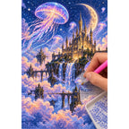 Jellyfish Moon Castle Diamond Painting Kit diamond placement process
