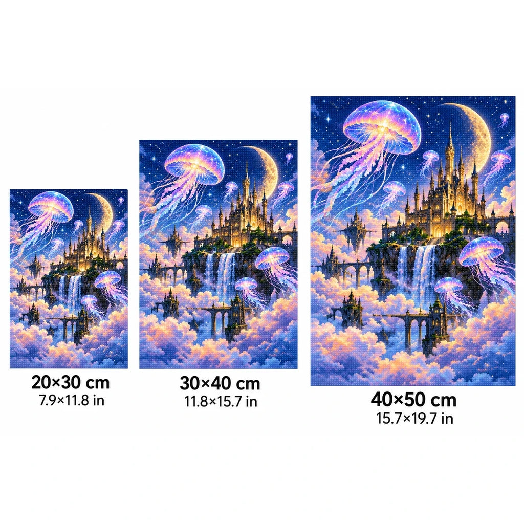 Jellyfish Moon Castle Diamond Painting Kit size guide