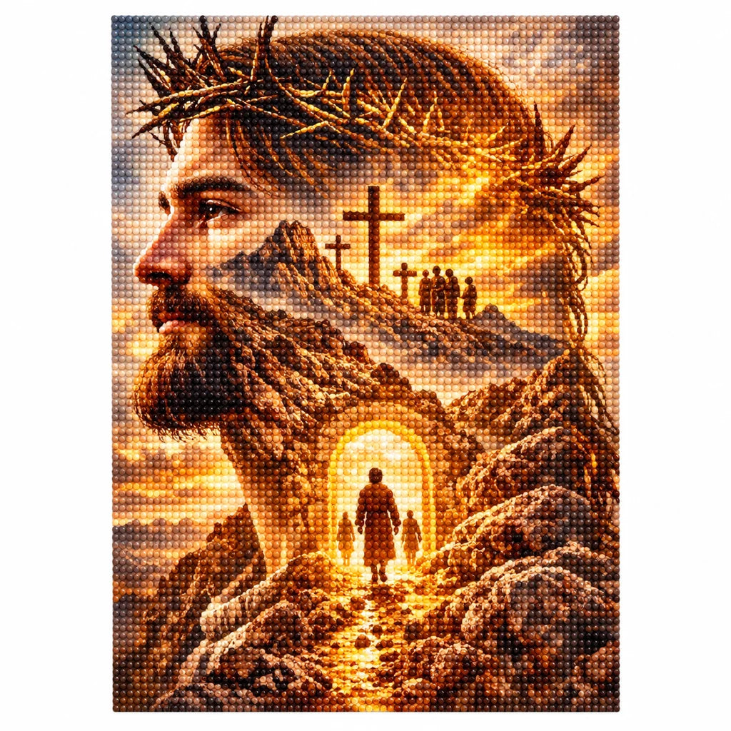 Finished Jesus with crown of thorns diamond painting with sparkling drills