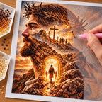 Hand placing drills on the Jesus with crown of thorns diamond painting canvas