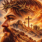 Close-up of drills on the crown of thorns and cross diamond painting artwork