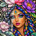 Jeweled Lotus Queen Diamond Painting Kit — Diamond and canvas detail
