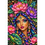 Jeweled Lotus Queen Diamond Painting Kit — Finished white-background diamond painting