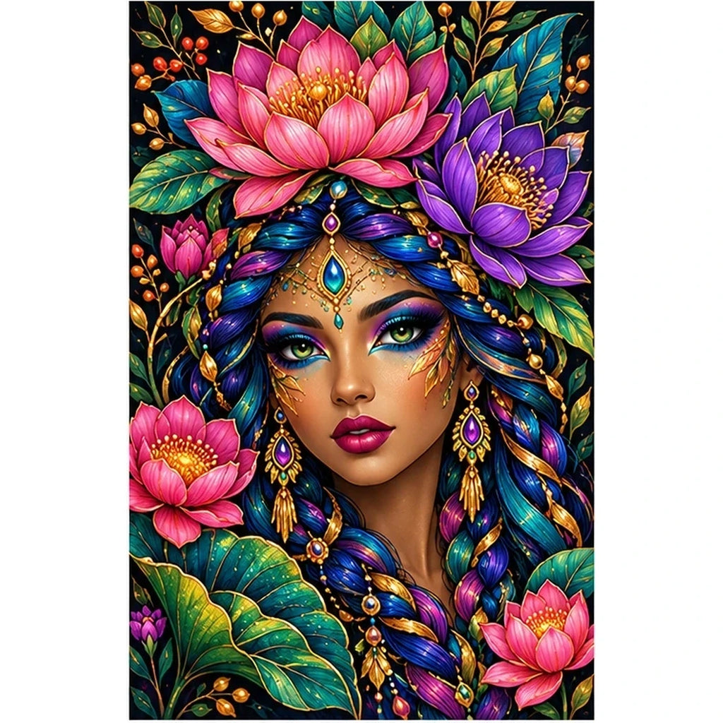 Jeweled Lotus Queen Diamond Painting Kit — original white-background artwork