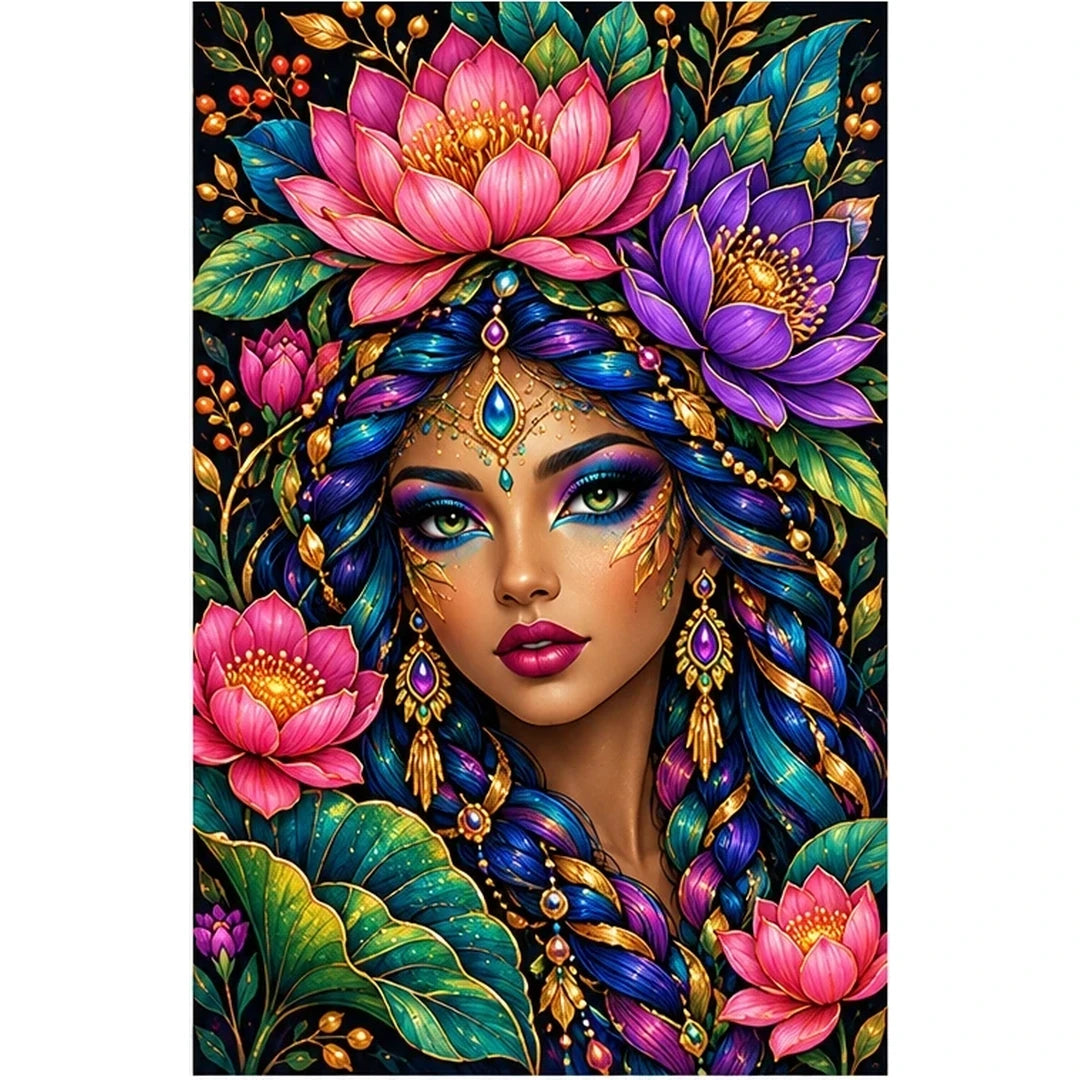 Jeweled Lotus Queen Diamond Painting Kit — original white-background artwork