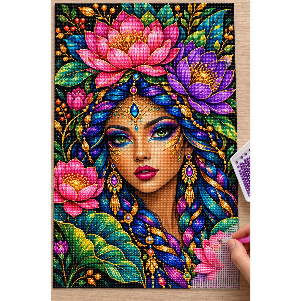 Jeweled Lotus Queen Diamond Painting Kit — Diamond painting process