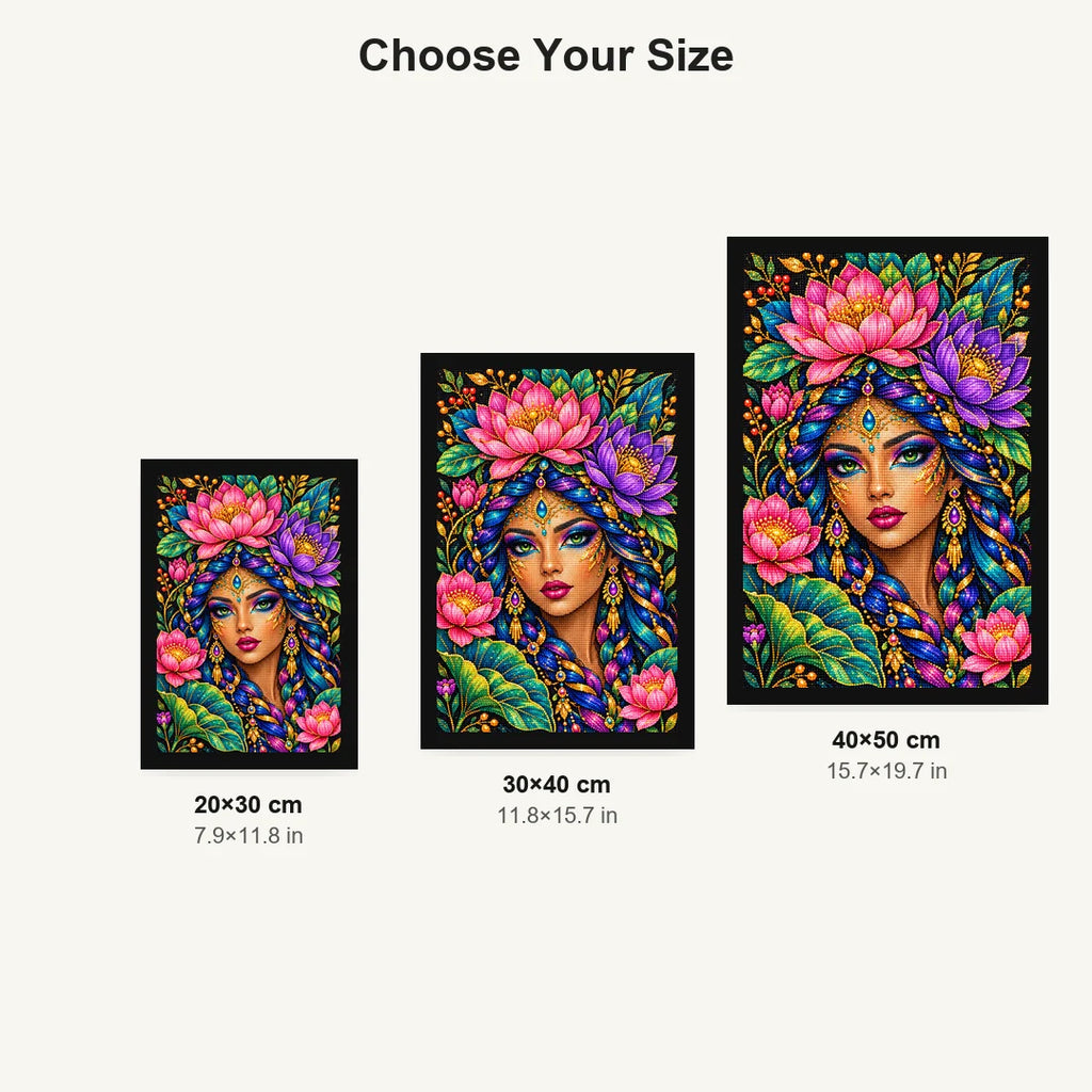 Jeweled Lotus Queen Diamond Painting Kit — Size guide