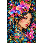 Jeweled Orchid Beauty Diamond Painting Kit — Finished white-background diamond painting
