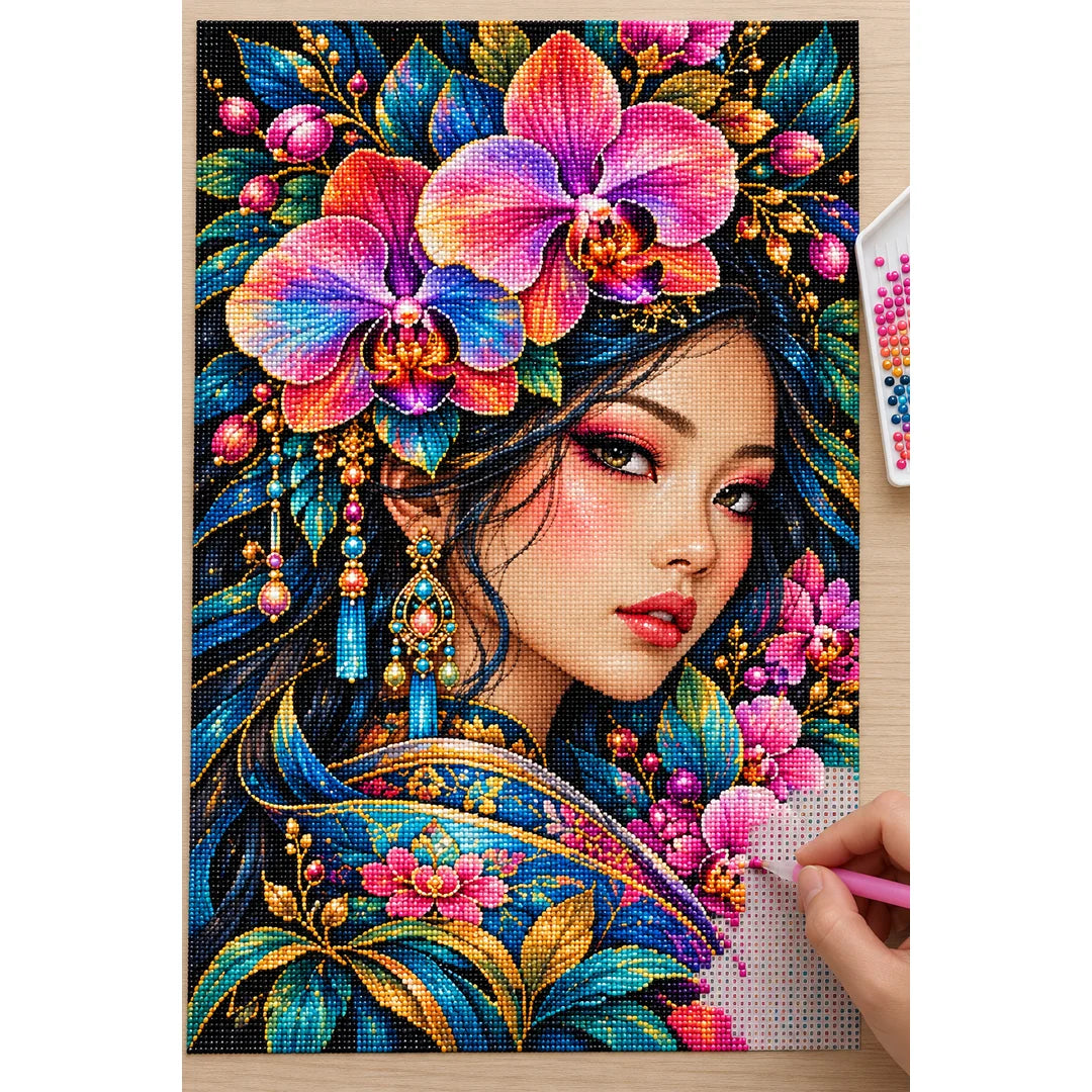 Jeweled Orchid Beauty Diamond Painting Kit — Diamond painting process