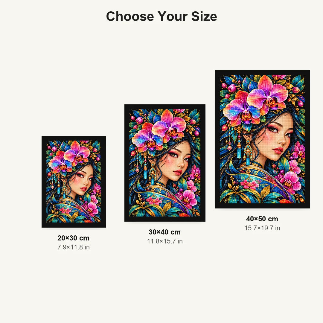 Jeweled Orchid Beauty Diamond Painting Kit — Size guide