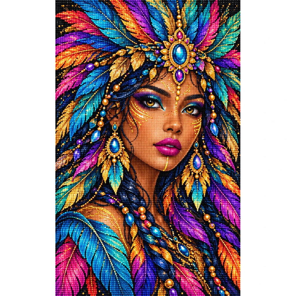Jeweled Peacock Queen Diamond Painting Kit — Finished white-background diamond painting