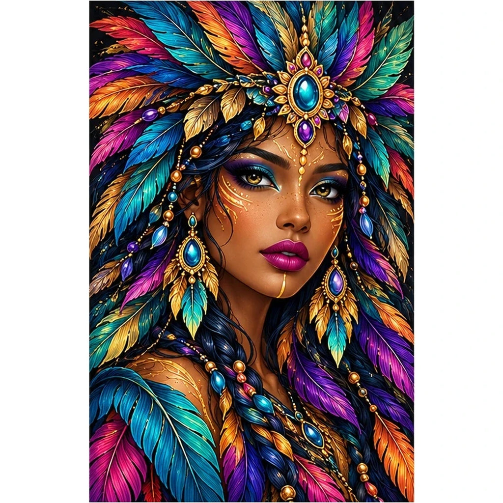 Jeweled Peacock Queen Diamond Painting Kit — original white-background artwork