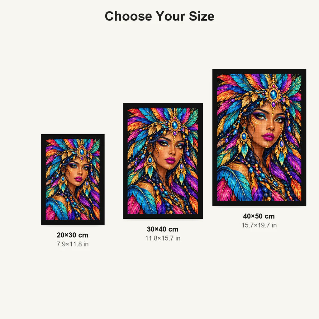 Jeweled Peacock Queen Diamond Painting Kit — Size guide