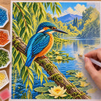 DIY process for a kingfisher river willow diamond painting kit