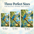 Three size options for the kingfisher river willow diamond painting