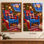 Framed and no-frame comparison for the Christmas knitting studio diamond painting