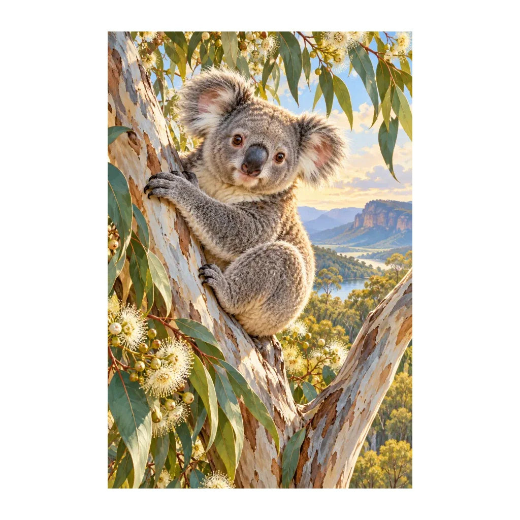Original Koala Eucalyptus artwork on a white background.
