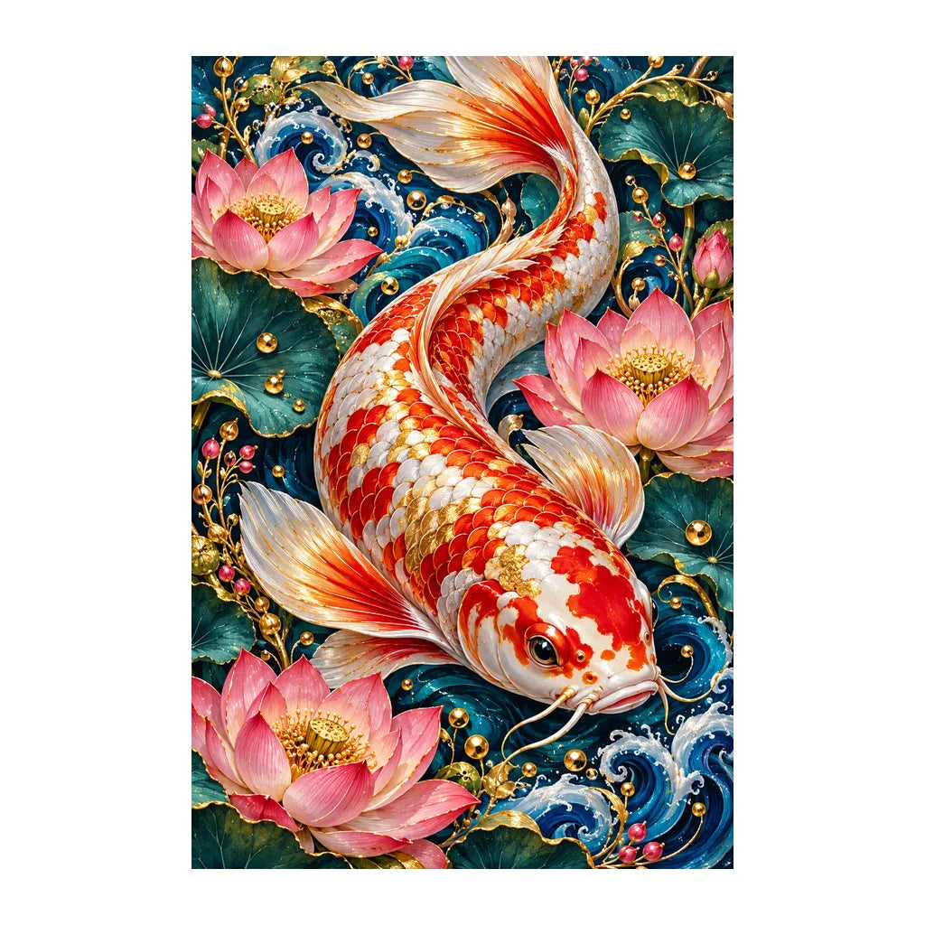 Original white-background artwork of Koi Lotus Ornament Frame