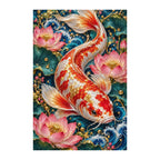 Finished white-background diamond painting of Koi Lotus Ornament Frame