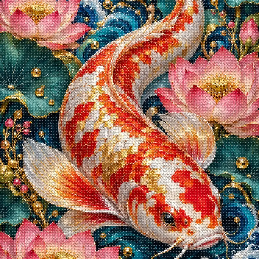 Close-up of sparkling drills on the Koi Lotus Ornament Frame design