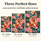 Koi Lotus Ornament Frame diamond painting in 20 by 30, 30 by 40, and 40 by 50 centimeter sizes