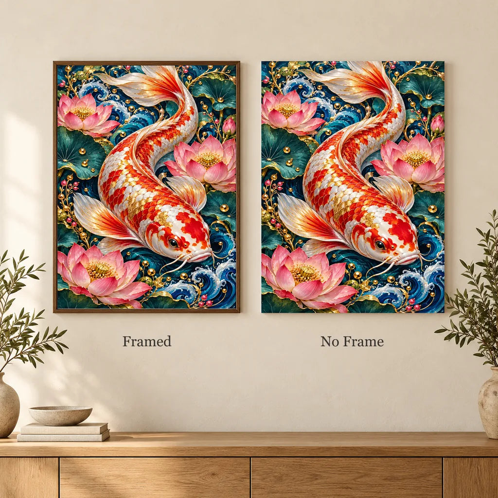 Framed and no-frame options for the Koi Lotus Ornament Frame diamond painting