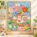 Framed koinobori spring garden diamond painting displayed as home decor