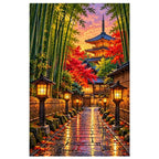 Kyoto Bamboo Path Lanterns original artwork on white