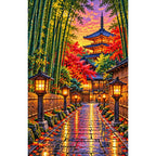 Kyoto Bamboo Path Lanterns finished diamond painting on white
