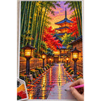 Kyoto Bamboo Path Lanterns diamond painting process