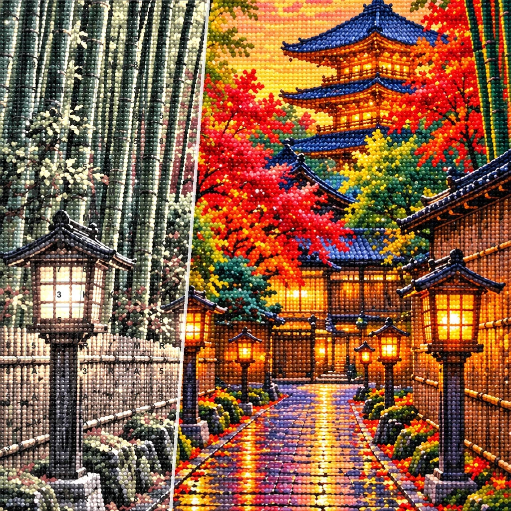 Kyoto Bamboo Path Lanterns canvas and resin drill detail
