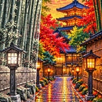 Kyoto Bamboo Path Lanterns canvas and resin drill detail