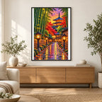 Kyoto Bamboo Path Lanterns finished artwork in home décor