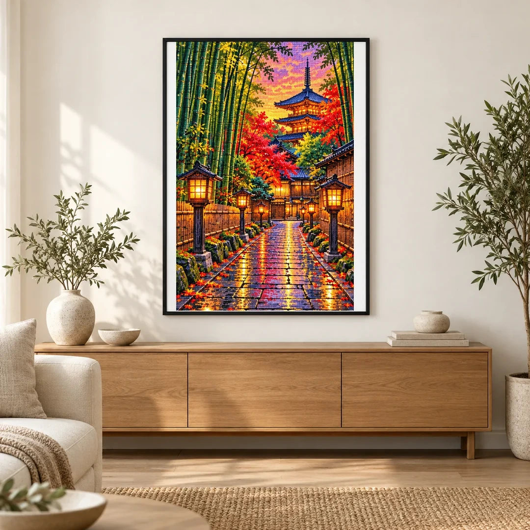 Kyoto Bamboo Path Lanterns finished artwork in home décor
