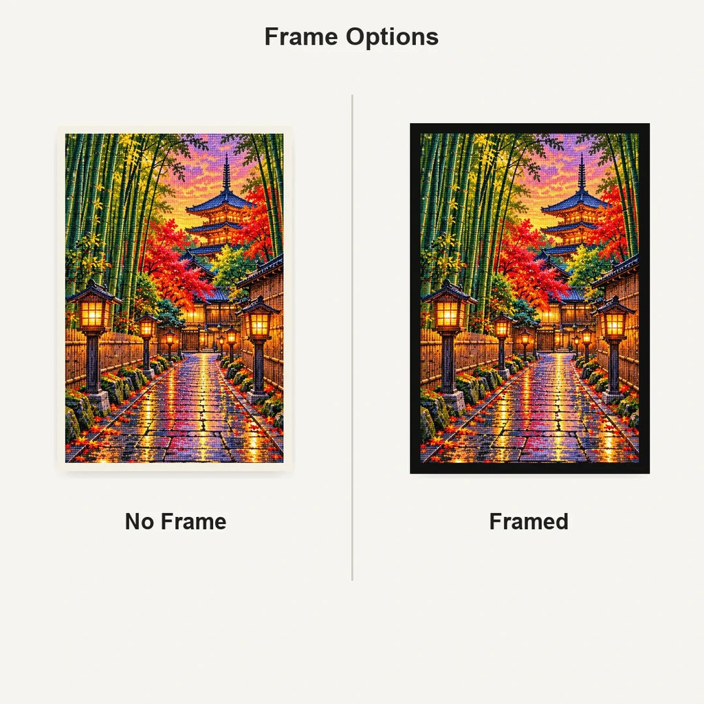 Kyoto Bamboo Path Lanterns No Frame and Framed comparison