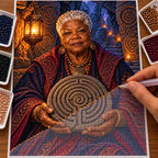 Hand placing diamond drills on the elder oracle and labyrinth canvas