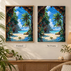 Framed and no-frame comparison for Lagoon Through The Arch Diamond Painting Kit