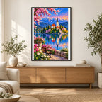 Lake Bled Island Church Spring finished artwork in home décor