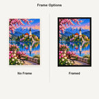 Lake Bled Island Church Spring No Frame and Framed comparison