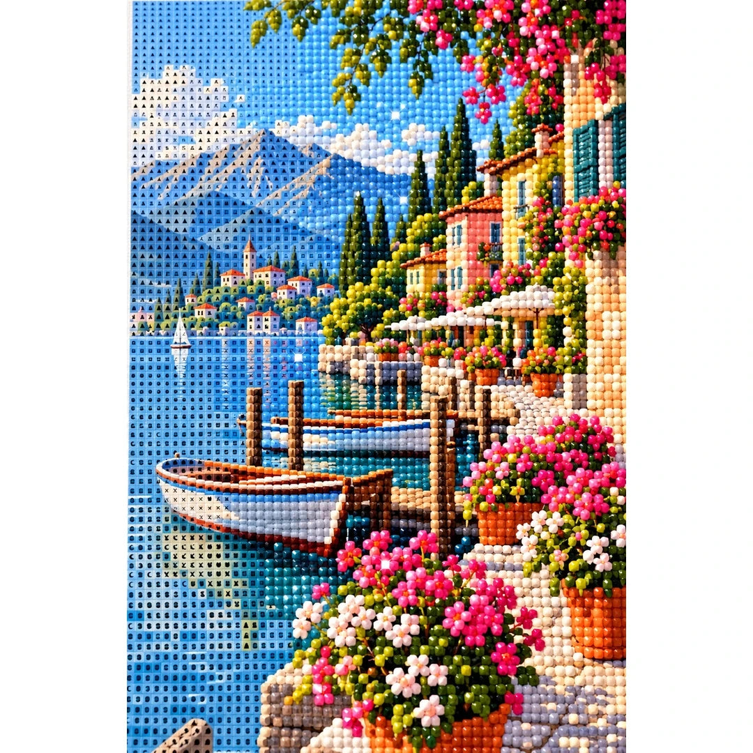 Lake Como Flower Harbor diamond and canvas detail