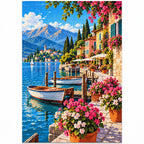 Lake Como Flower Harbor finished diamond artwork on white background