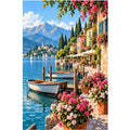 Lake Como Flower Harbor original artwork on white background