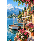 Lake Como Flower Harbor original artwork on white background