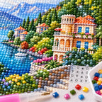 Lake Como Villa Diamond Painting Kit diamond painting drills and canvas detail