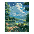 Original artwork for Lakeside Afternoon Ride Diamond Painting Kit