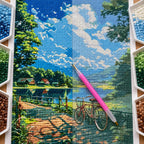 Diamond painting process for Lakeside Afternoon Ride Diamond Painting Kit
